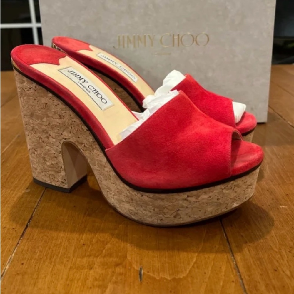 EUC-Jimmy Choo Red DEEDEE Cork Platform RED, 39.5(EU)